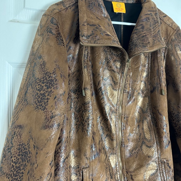 Vintage Y2K 2000s Snakeskin Leopard Print Suede Long Sleeve Jacket Women Size XL - Picture 2 of 8